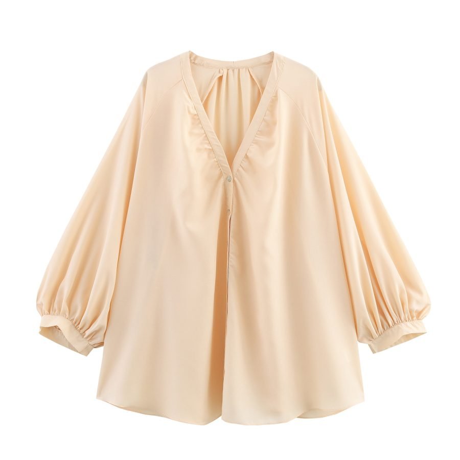V-neck Loose Draping Long Sleeve Shirt