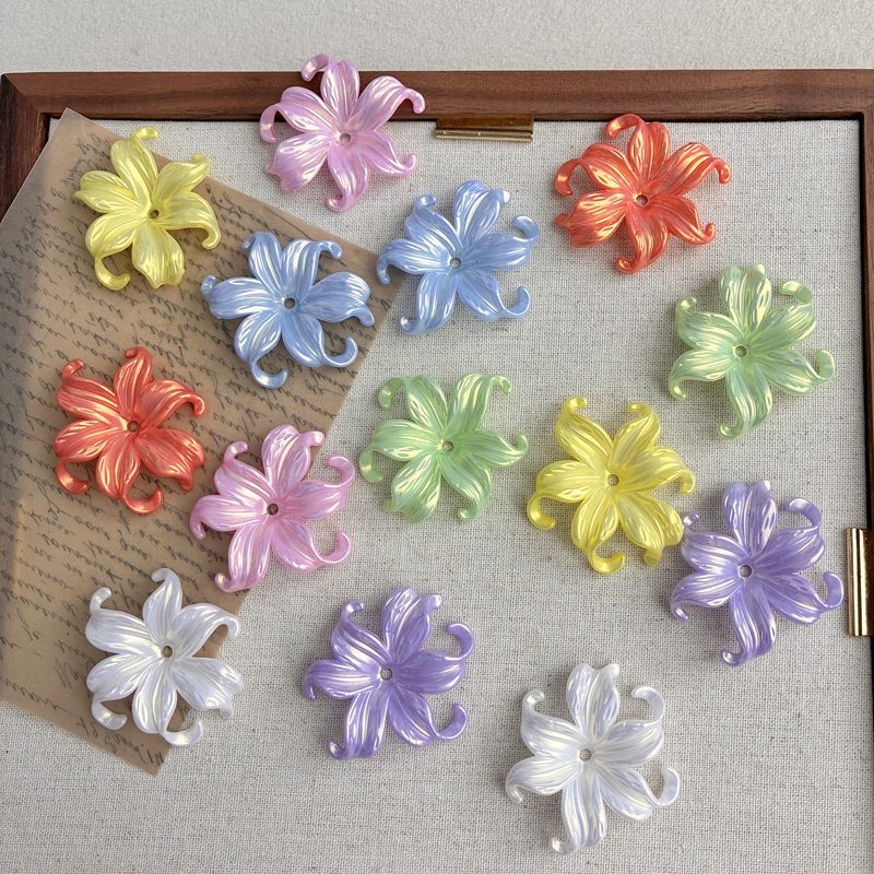 Gold Glitter Iridescent Acrylic Iris Flower Charms, Curled Multi-Petal Center-Hole Bases For DIY Hanfu Hairpin Buyao & Jewelry Making.