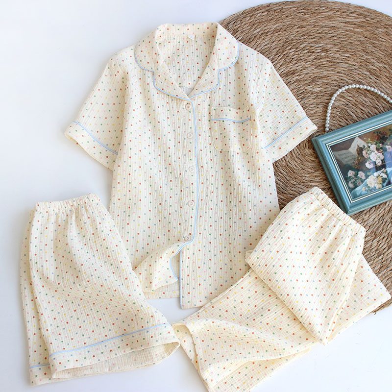 Spring And Summer Three-piece Women's Pajamas Short-sleeved Homewear