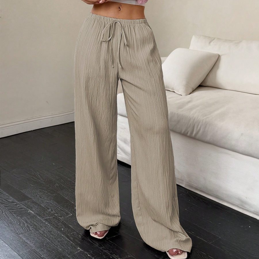 Flirla Women's Casual Versatile Solid Color Wide Leg Pants