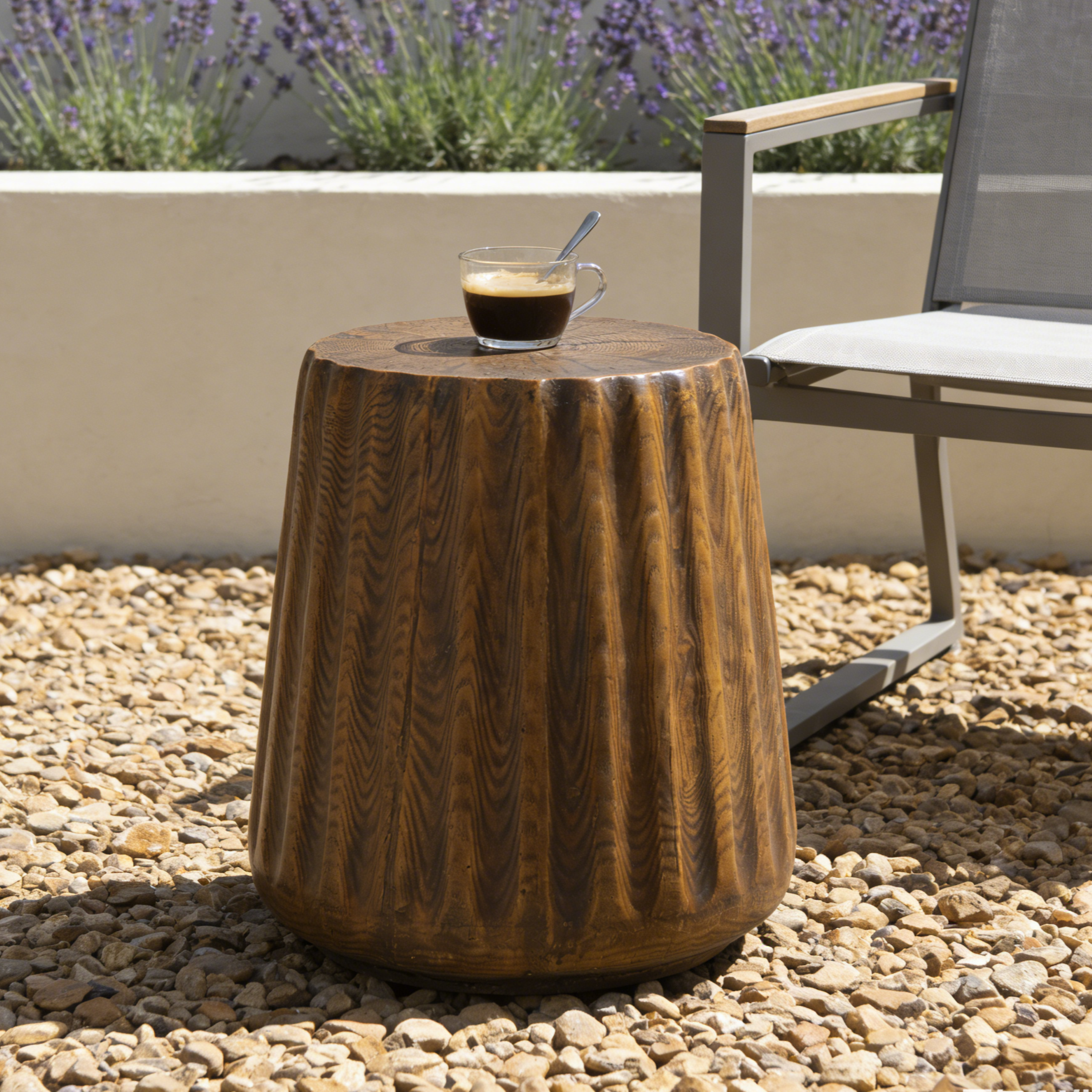 MGO Outdoor Indoor Side Table - Durable Tree Stump Style End Table For Patio, Garden, Living Room, 16.61  Height, Brown Wood Grain Finish