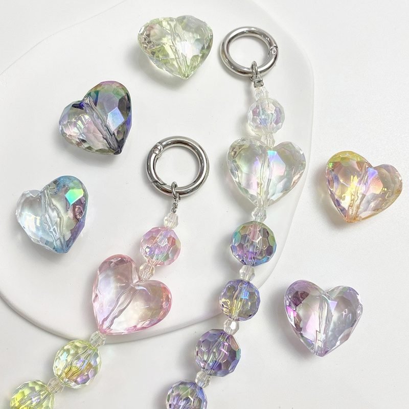Faceted UV Acrylic Heart Beads, Iridescent AB Color Love Charms With Vertical Hole For DIY Jewelry Making, Bracelets, Necklaces & Keychains, Mixed Pastel Colors